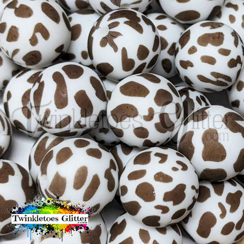 15mm Printed Silicone Beads ~ Brown Cow Print