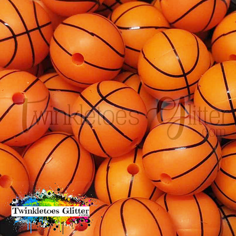 15mm Printed Silicone Beads ~ Basketball Print