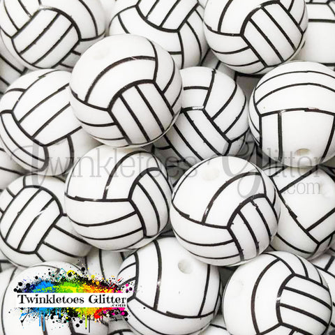 15mm Printed Silicone Beads ~ Volleyball Print