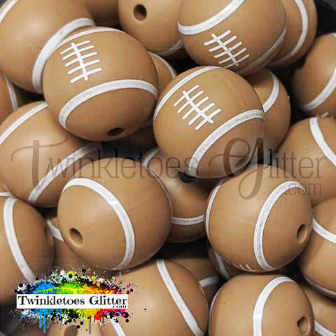 15mm Printed Silicone Beads ~ Football Print