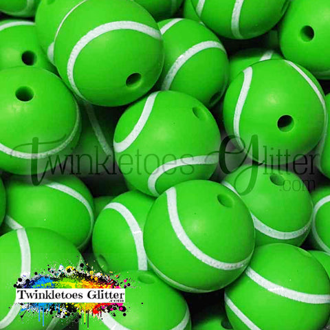 15mm Printed Silicone Beads ~ Tennis Print