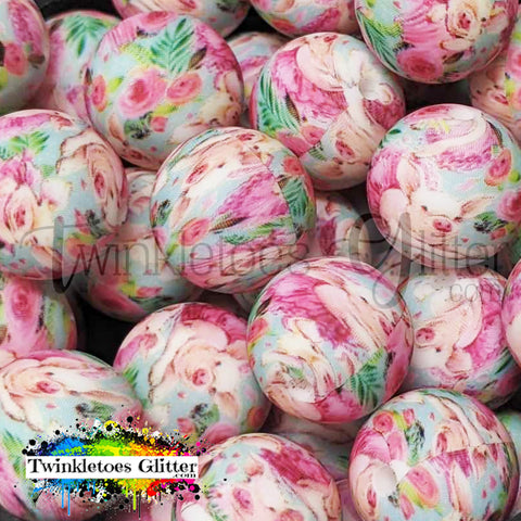 15mm Printed Silicone Beads ~ Pigs & Flowers Print