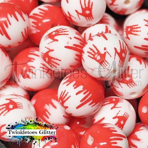 15mm Printed Silicone Beads ~ Bloody Hands & Drips Print