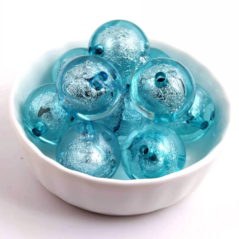20mm Acrylic Bubblegum Beads ~ BLUE Silver Foil Rounds