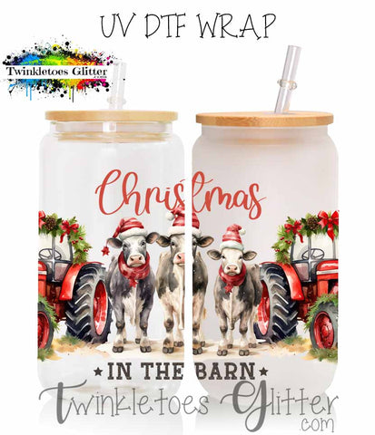 Christmas in the Barn w/Cows UV Can Wrap