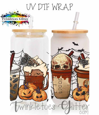 Skull and Pumpkins Coffee UV Can Wrap