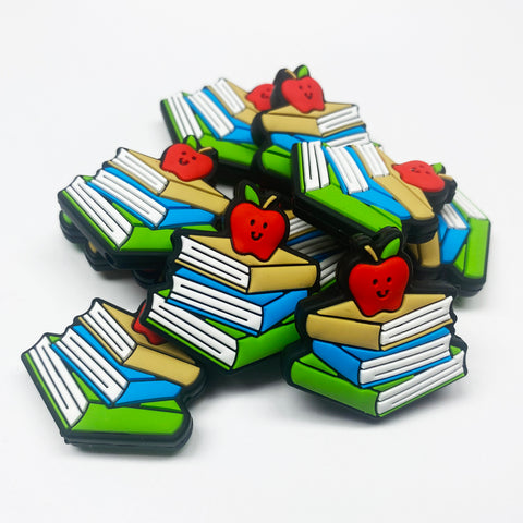 Stack of Books w/Apple Silicone Focal Bead