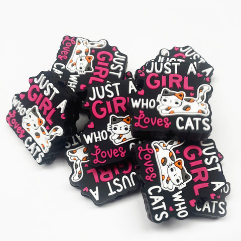 Just a Girl Who Loves Cats Silicone Focal Bead