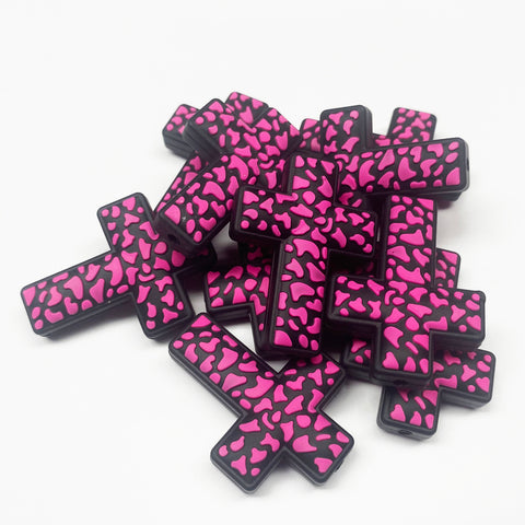 Animal Print Cross Silicone Focal Bead  ~ 3 Colors