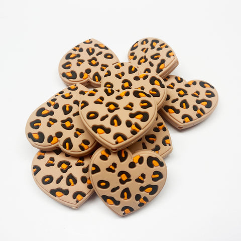 Animal Print Heart Silicone Focal Bead  ~ 2 Colors