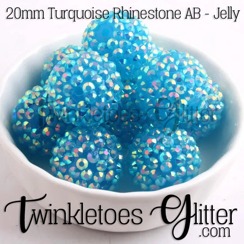 Bubblegum 20mm Bead Mix ~ AB Turquoise Rhinestone - Jelly