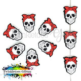 Skull w/Red Ribbon Silicone Focal Bead