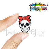 Skull w/Red Ribbon Silicone Focal Bead