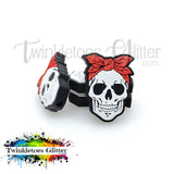 Skull w/Red Ribbon Silicone Focal Bead