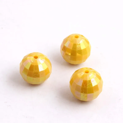 20mm Acrylic Bubblegum Beads ~ Bumblebee AB Faceted Opaque Rounds