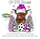 Highland Cow w/Cheetah Trees ~ Pink & Mint ~ UV Decal