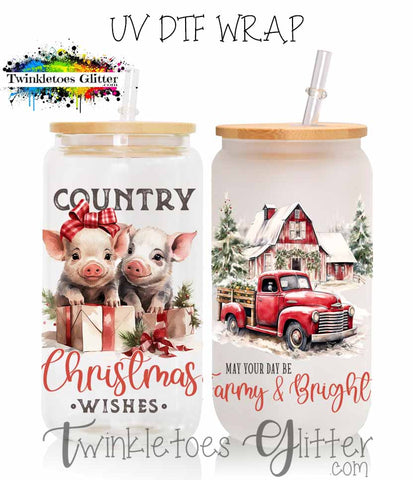 Country Christmas w/Pigs UV Can Wrap