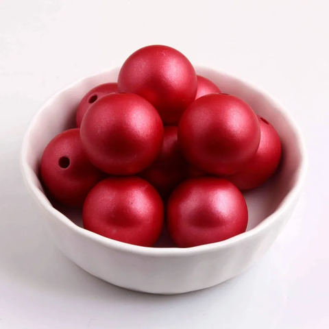 20mm Acrylic Bubblegum Beads ~ Matte Crimson Red Pearls