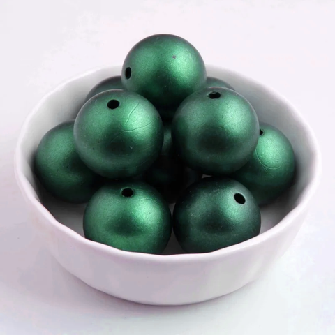 20mm Acrylic Bubblegum Beads ~ Matte Emerald Green Pearls