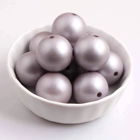 20mm Acrylic Bubblegum Beads ~ Matte Grey Pearls