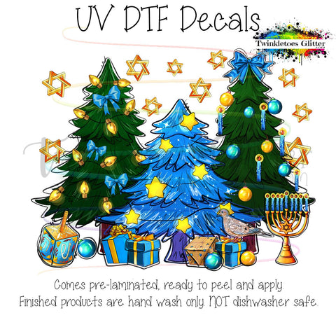Blue and Gold Trees ~ Hanukkah ~ UV Decal