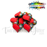 Heart w/Colored Paws Silicone Focal Bead