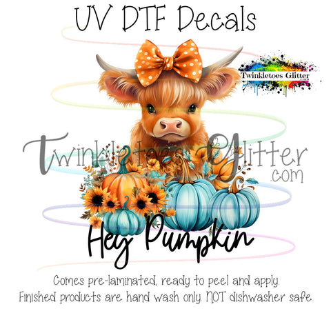 Hey Pumpkin Teal Cow w/Sunflowers ~ UV Decal