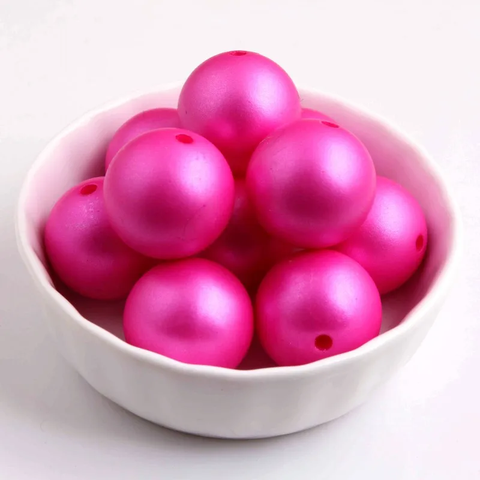 20mm Acrylic Bubblegum Beads ~ Matte Hot Pink Pearls