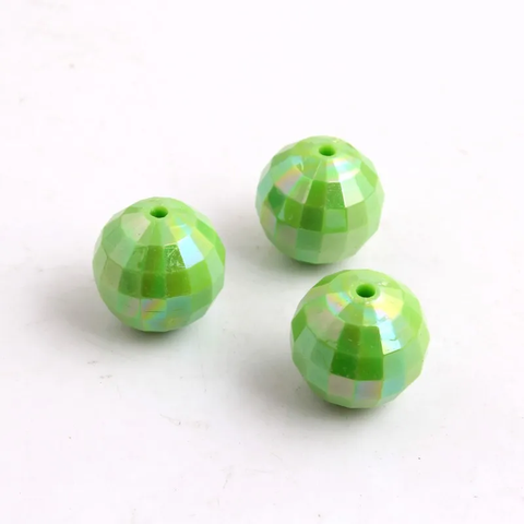 20mm Acrylic Bubblegum Beads ~ Limeade AB Faceted Opaque Rounds