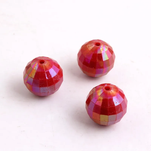 20mm Acrylic Bubblegum Beads ~ Lipstick Red AB Faceted Opaque Rounds