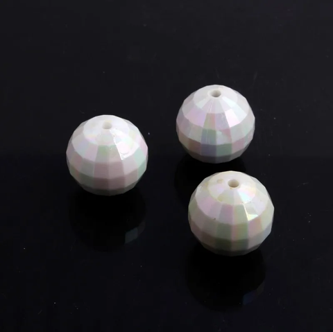 20mm Acrylic Bubblegum Beads ~ Marshmallow AB Faceted Opaque Rounds