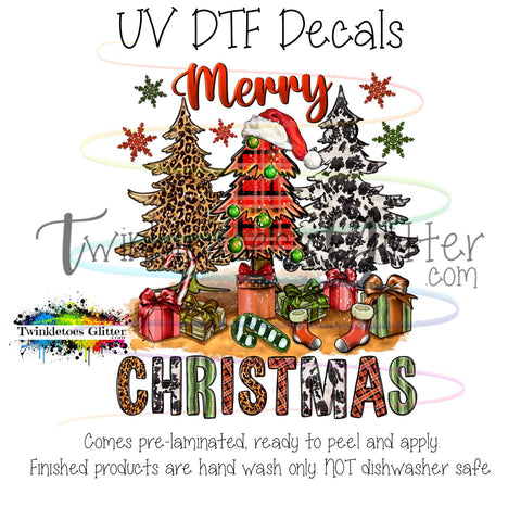 Merry Christmas Animal Print & Plaid Trees ~ UV Decal