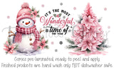 Most Wonderful Time w/Snowman and Pink Poinsettias UV Can Wrap