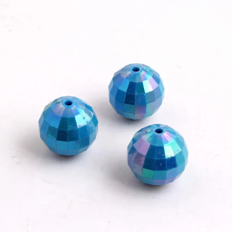 20mm Acrylic Bubblegum Beads ~ Peacock AB Faceted Opaque Rounds