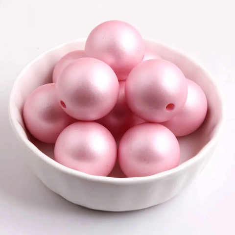 20mm Acrylic Bubblegum Beads ~ Matte Pink Lace Pearls