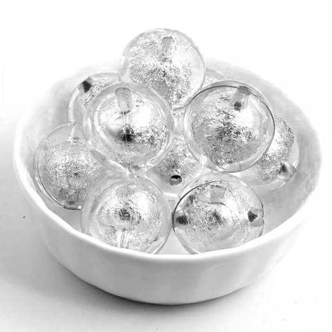 20mm Acrylic Bubblegum Beads ~ SILVER Silver Foil Rounds