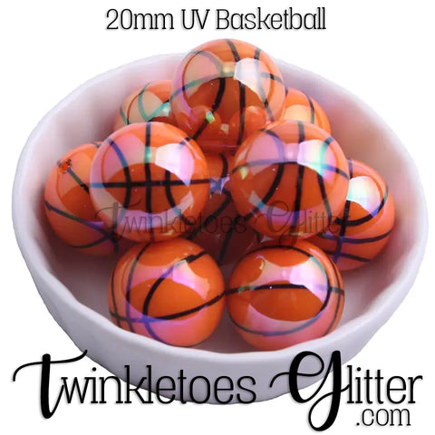 Bubblegum 20mm Printed Bead ~ UV Basketball
