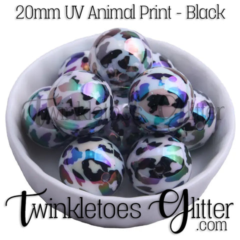 Bubblegum 20mm Bead Mix ~ UV Animal Print - Black