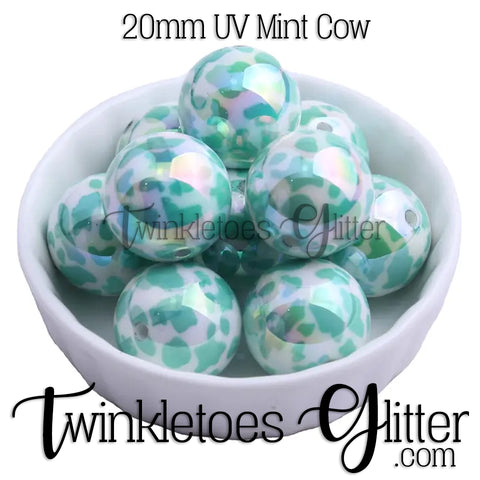 Bubblegum 20mm Bead Mix ~ UV Mint Cow Print