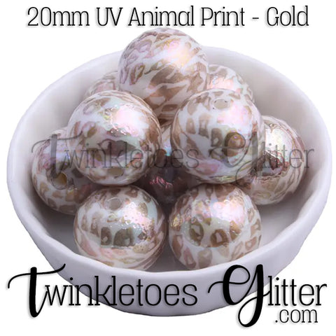 Bubblegum 20mm Bead Mix ~ UV Animal Print - Gold