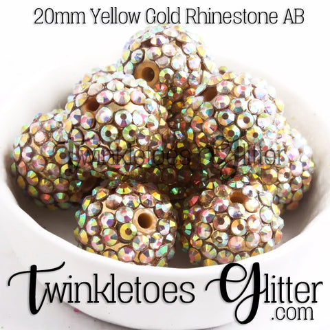Bubblegum 20mm Bead Mix ~ AB Yellow Gold Rhinestone