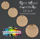Round Ornament Wood Blanks ~ All Sizes ~ w/Hole