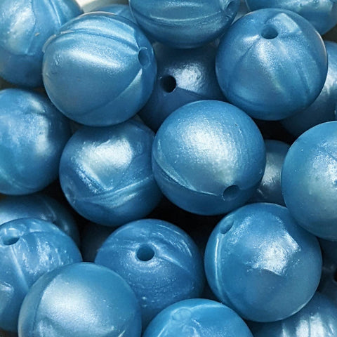 15mm Round Silicone Beads ~ Pearl Blue