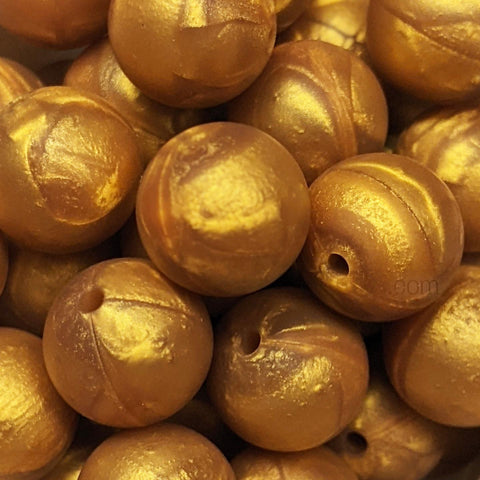 15mm Round Silicone Beads ~ Metallic Gold