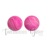 15mm Round Silicone Beads ~ Marble Hot Pink