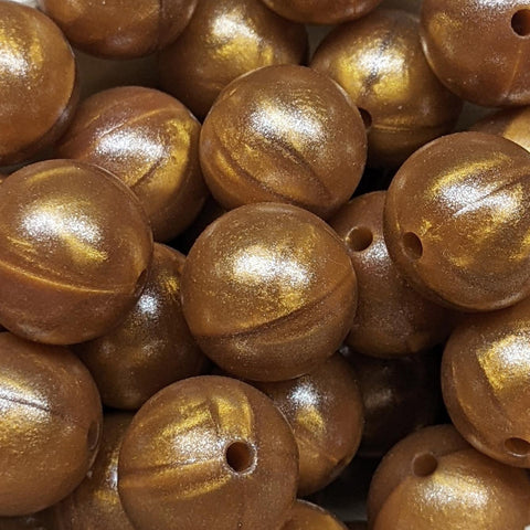 15mm Round Opal Silicone Beads ~ Metallic Gold