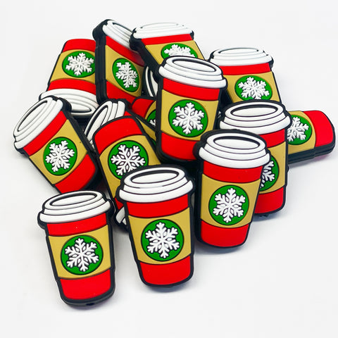 Coffee Cup w/Snowflake Silicone Focal Bead