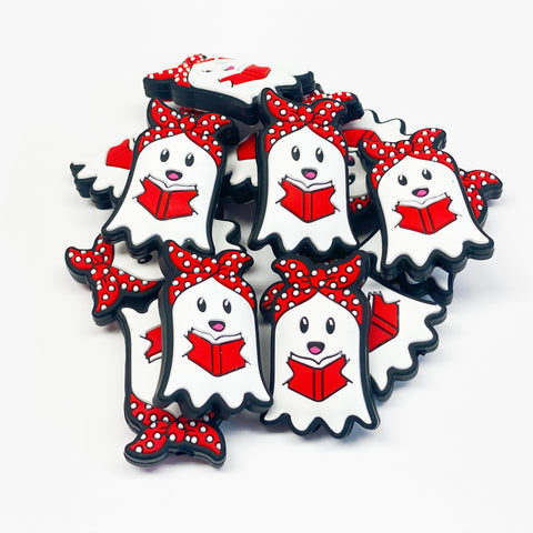 Book Reading Ghost w/Bandana Silicone Focal Bead
