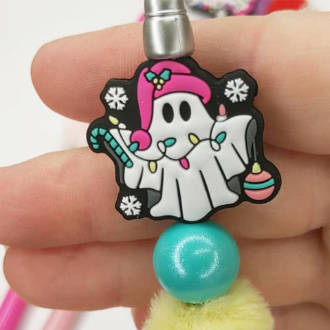 Ghost Wrapped in Christmas Lights Silicone Focal Bead