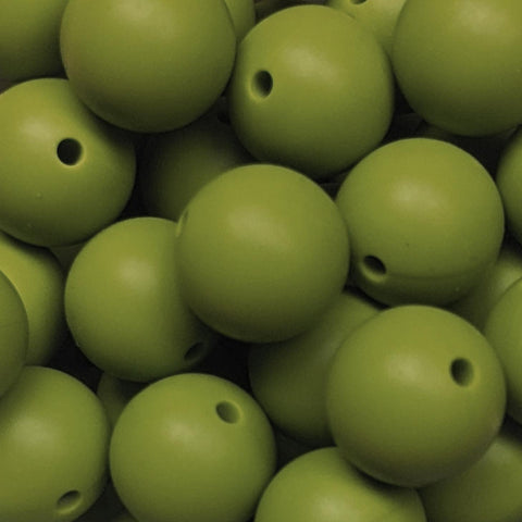 15mm Round Silicone Beads ~ Camo Green